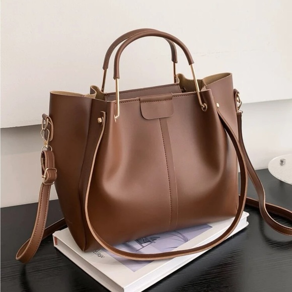 Brown Minimalist Double Handle Square Bag - Picture 1 of 10